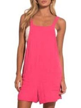 65$ Elan Square Neck Romper Short Sleeve Cover-Up Dress Size XS Hot Pink